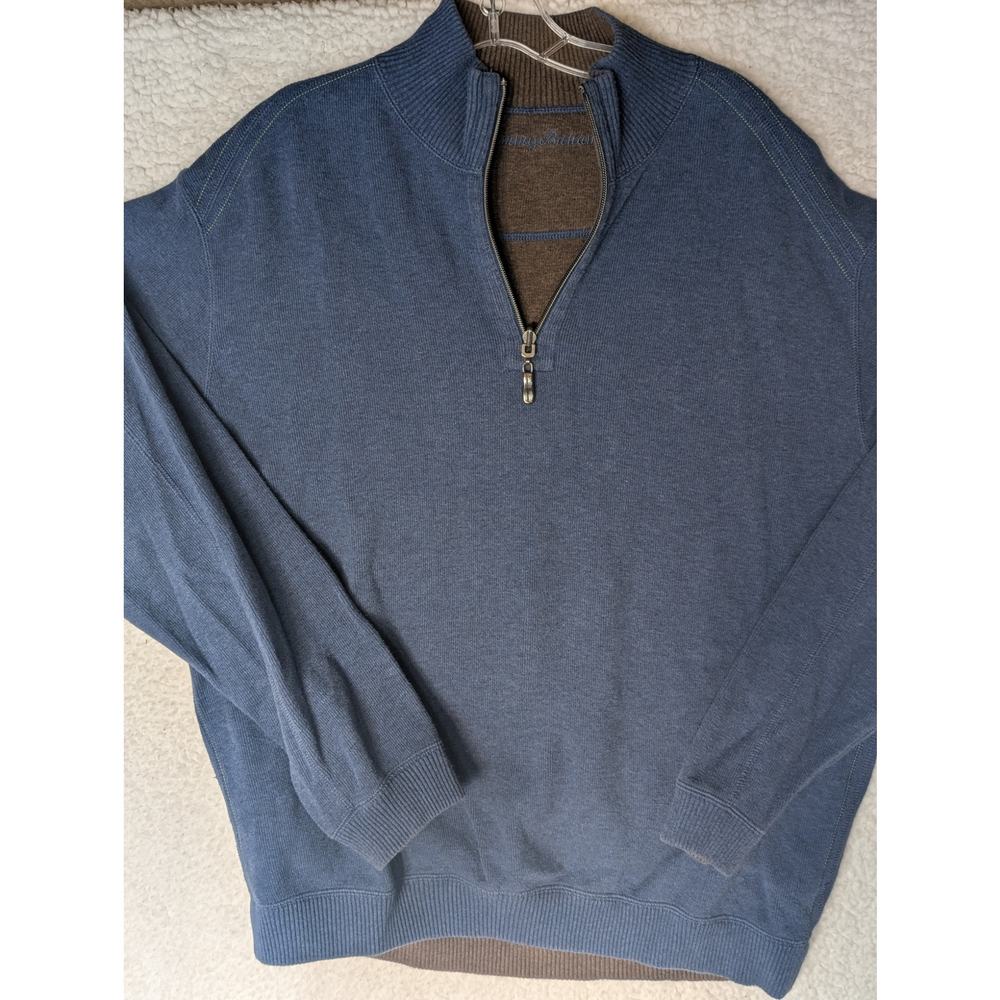 Tommy Bahama Half Zip Sweater Reversible Flip Side  Blue / Brown Mens XL